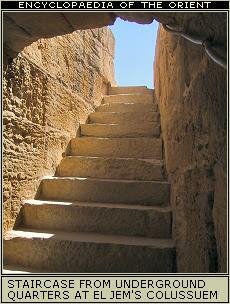 Staircase from underground quarters at Colusseum of El Jem, Tunisia