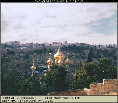 Russian church of Mary Magdalene seen from the Mount of Olives