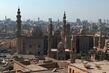 Seen from the Citadel. The two grand mosques are the 14th century Sultan Hassan to the left, and the 19th to 20th century Rifai to the right. In front of them, the smaller 16th century Akhur Mosque.